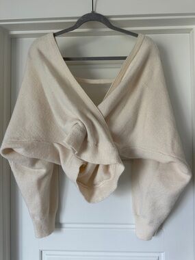 Hem & Thread Cream Off-the-Shoulder V-Neck Sweater